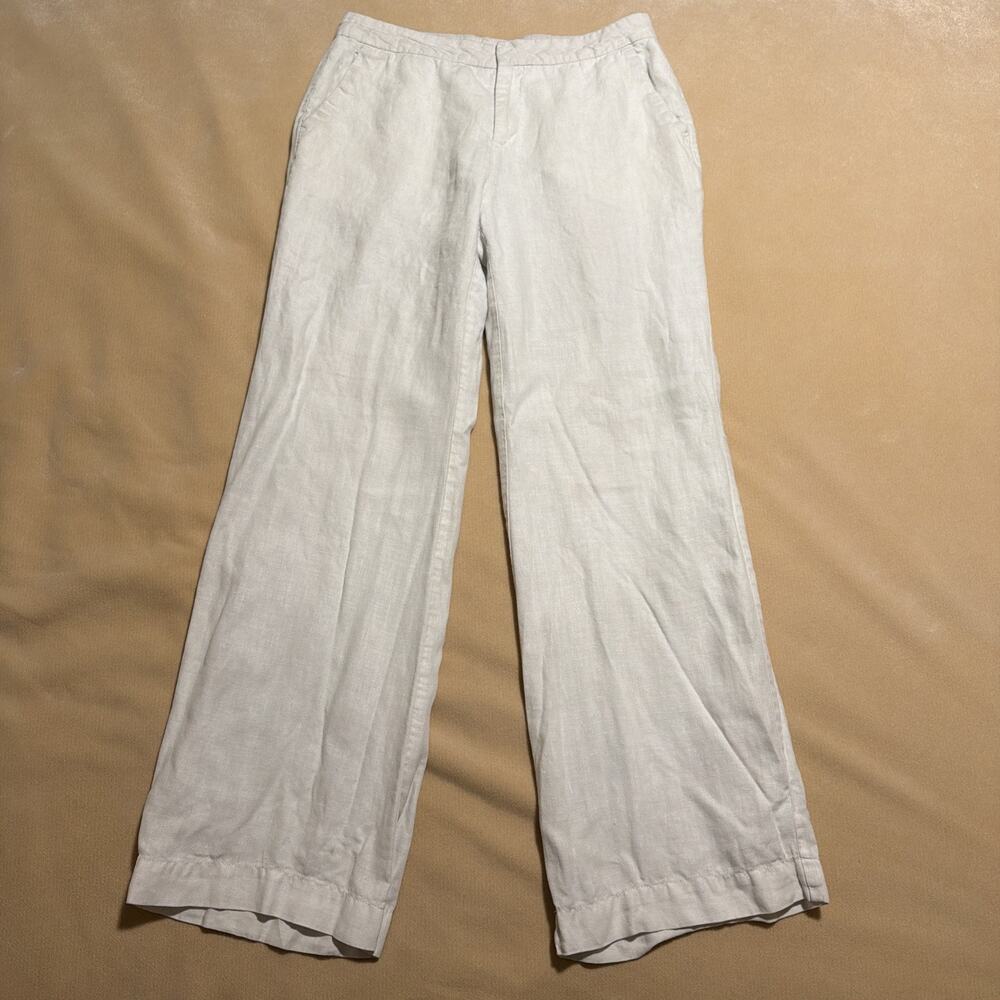 Old Navy Brand 100% Linen Pants Womens 10 White Cropped Lightweight Baggy Beach